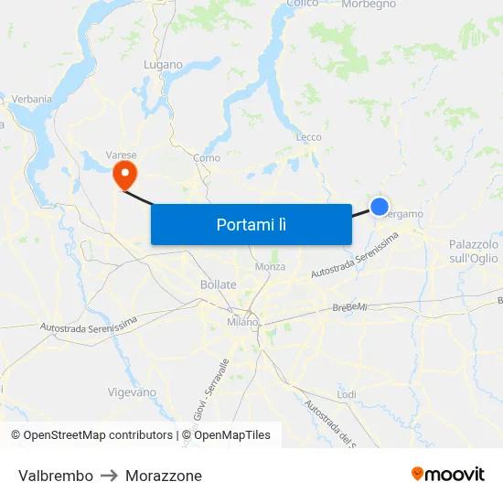 Valbrembo to Morazzone map