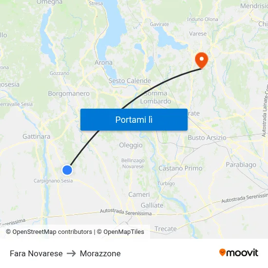 Fara Novarese to Morazzone map