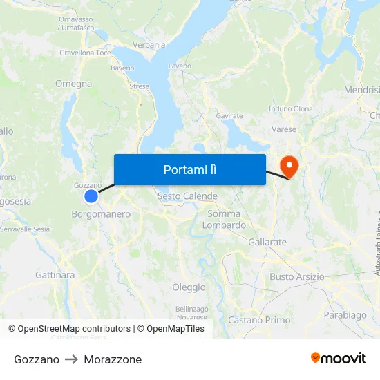 Gozzano to Morazzone map