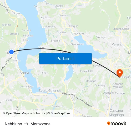 Nebbiuno to Morazzone map