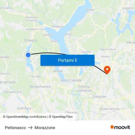 Pettenasco to Morazzone map