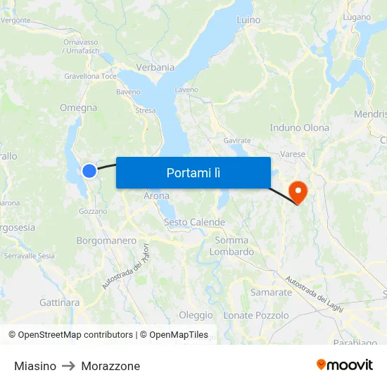 Miasino to Morazzone map