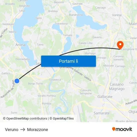 Veruno to Morazzone map