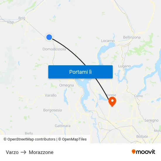 Varzo to Morazzone map