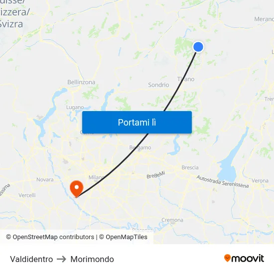 Valdidentro to Morimondo map