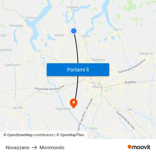Novazzano to Morimondo map