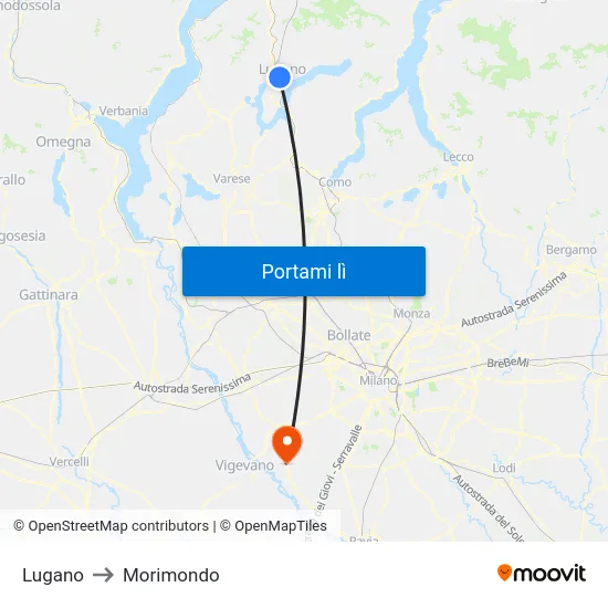 Lugano to Morimondo map