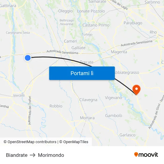 Biandrate to Morimondo map