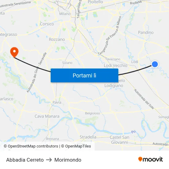 Abbadia Cerreto to Morimondo map