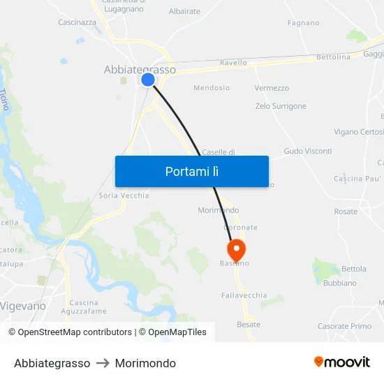 Abbiategrasso to Morimondo map