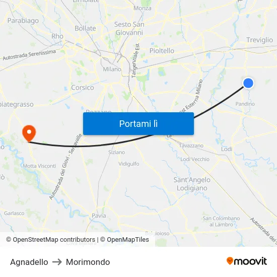 Agnadello to Morimondo map