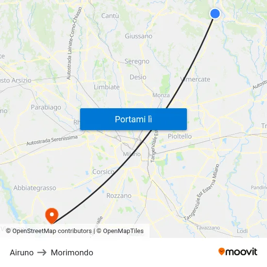 Airuno to Morimondo map
