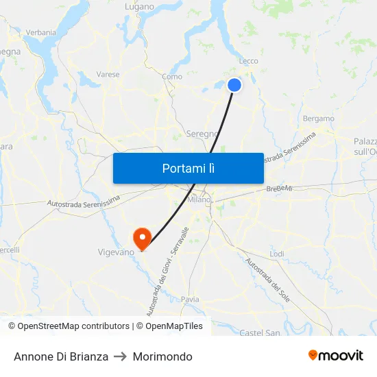 Annone Di Brianza to Morimondo map