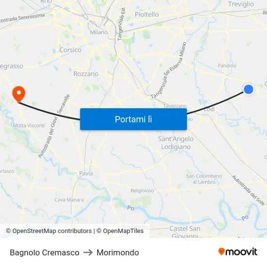 Bagnolo Cremasco to Morimondo map