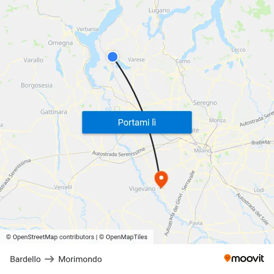 Bardello to Morimondo map
