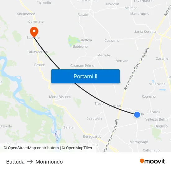 Battuda to Morimondo map