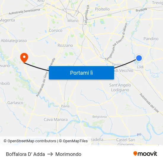 Boffalora D' Adda to Morimondo map