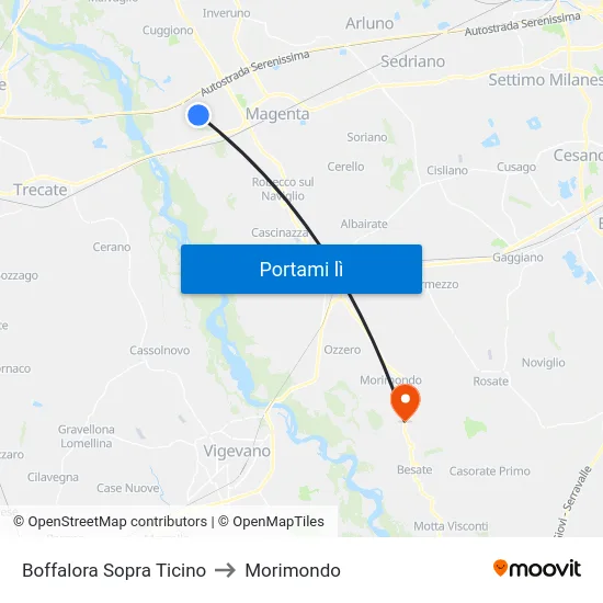 Boffalora Sopra Ticino to Morimondo map