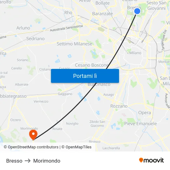 Bresso to Morimondo map