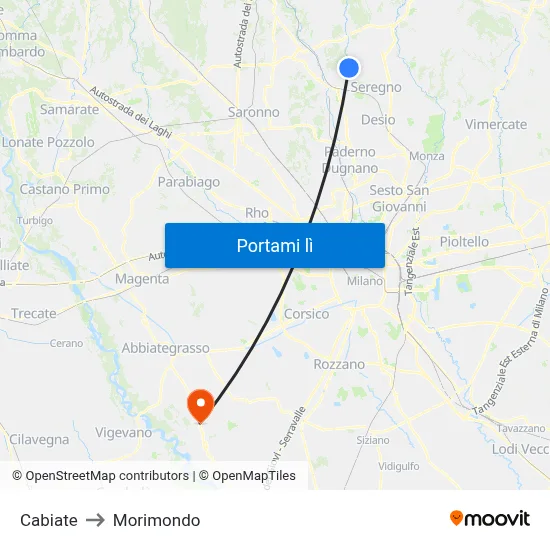 Cabiate to Morimondo map