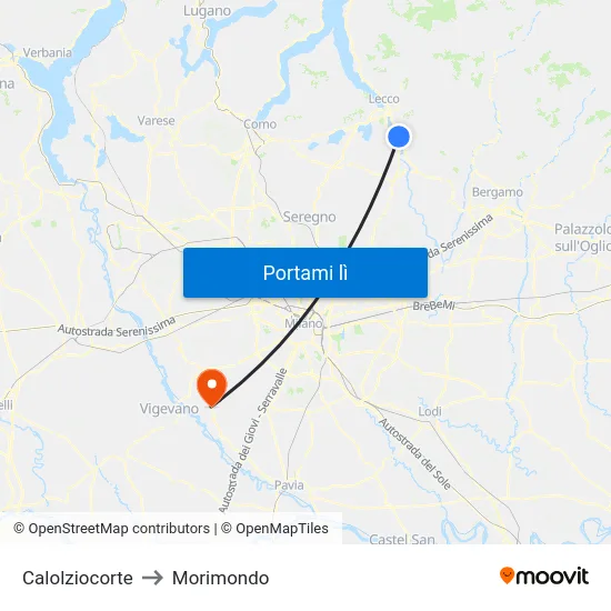 Calolziocorte to Morimondo map