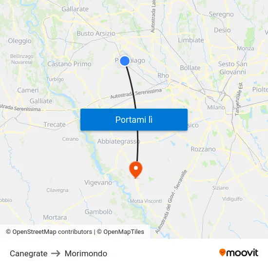 Canegrate to Morimondo map