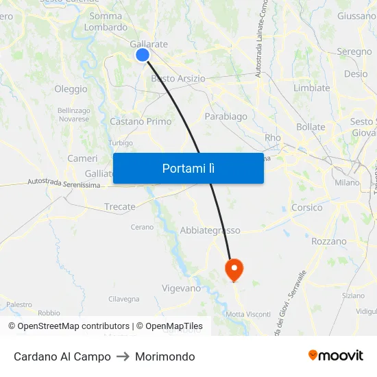 Cardano Al Campo to Morimondo map