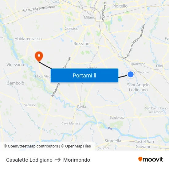 Casaletto Lodigiano to Morimondo map