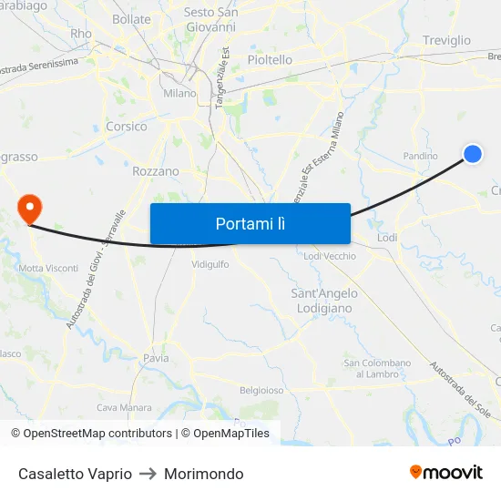 Casaletto Vaprio to Morimondo map
