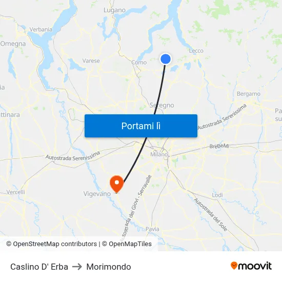 Caslino D' Erba to Morimondo map
