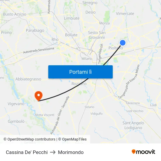 Cassina De' Pecchi to Morimondo map