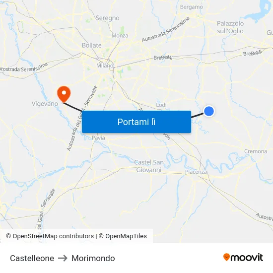 Castelleone to Morimondo map