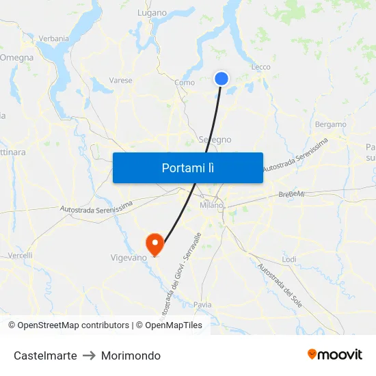 Castelmarte to Morimondo map