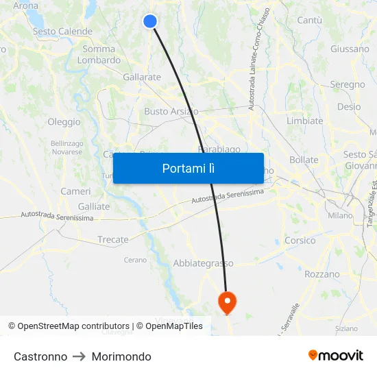 Castronno to Morimondo map