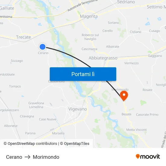 Cerano to Morimondo map