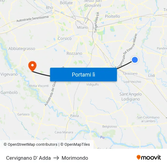 Cervignano D' Adda to Morimondo map