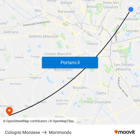 Cologno Monzese to Morimondo map