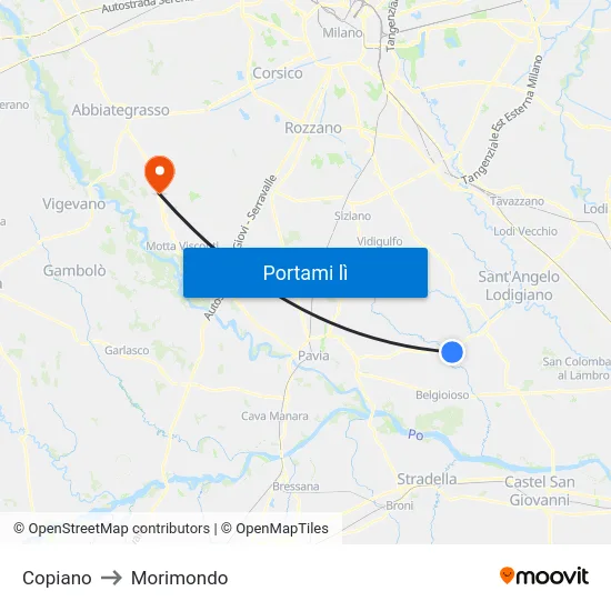 Copiano to Morimondo map