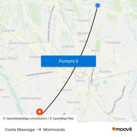 Costa Masnaga to Morimondo map