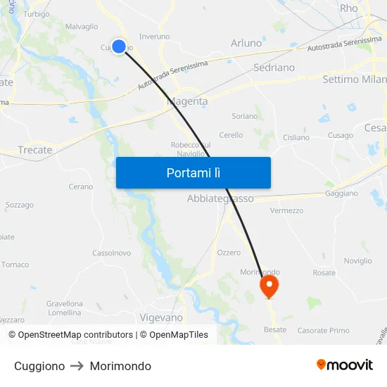 Cuggiono to Morimondo map