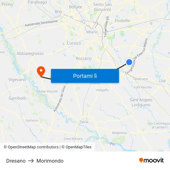 Dresano to Morimondo map