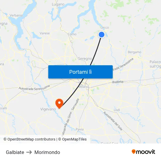 Galbiate to Morimondo map