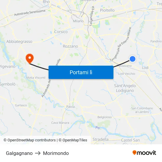 Galgagnano to Morimondo map