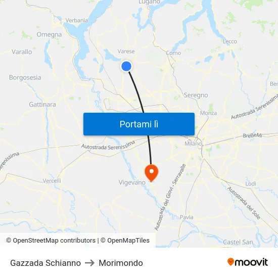 Gazzada Schianno to Morimondo map