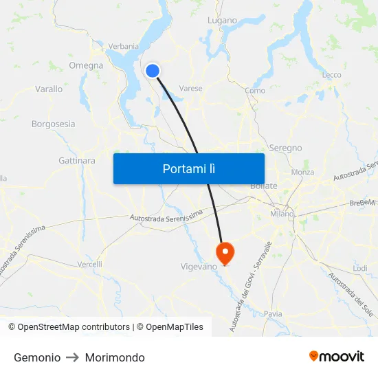 Gemonio to Morimondo map