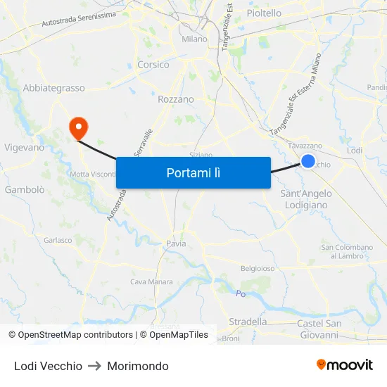 Lodi Vecchio to Morimondo map