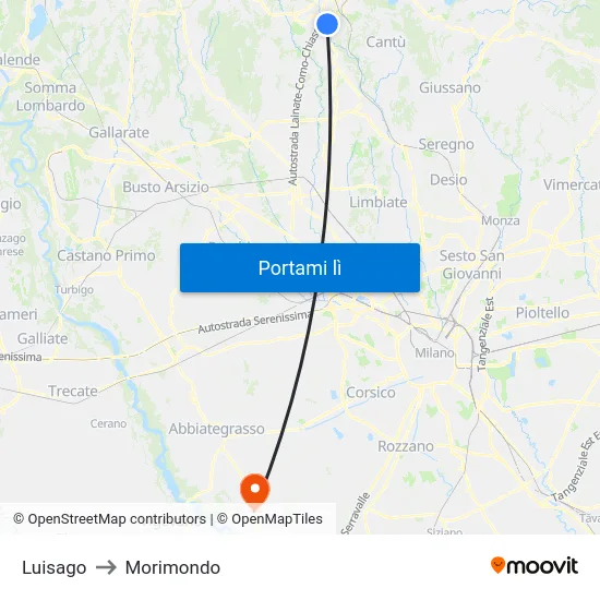 Luisago to Morimondo map