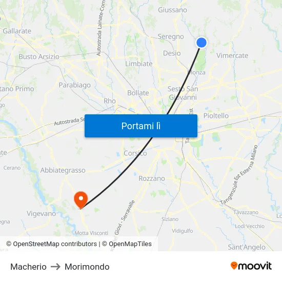 Macherio to Morimondo map