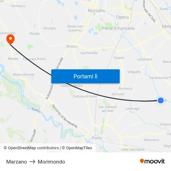 Marzano to Morimondo map