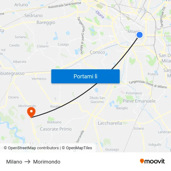 Milano to Morimondo map